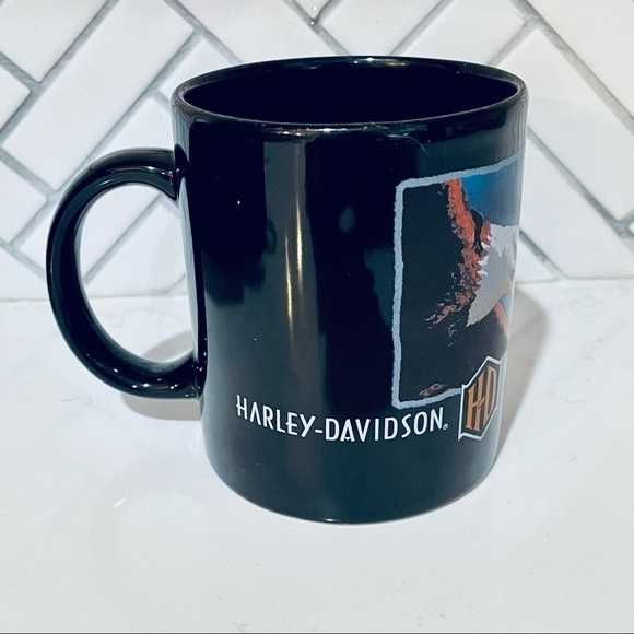 Vintage HD Harley-Davidson Motorcycles Bald Eagle Black Coffee Cup Mug 1997 - Picture 3 of 6